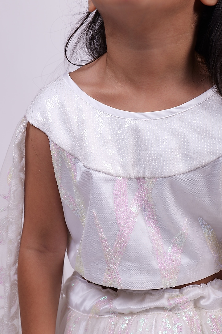 White Net Sequin Lehenga Set For Girls by PiccoRicco at Pernia's Pop Up Shop