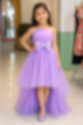 Lilac Net Off-Shoulder Gown For Girls by PiccoRicco at Pernia's Pop Up Shop