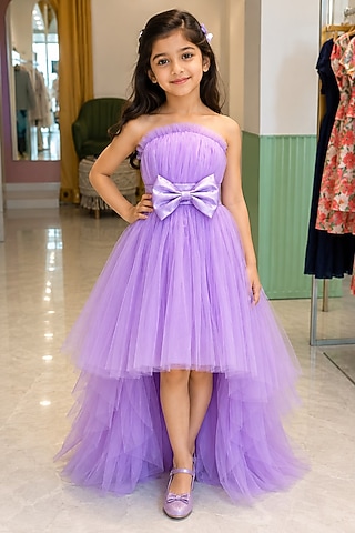 Lilac Net Off-Shoulder Gown For Girls by PiccoRicco