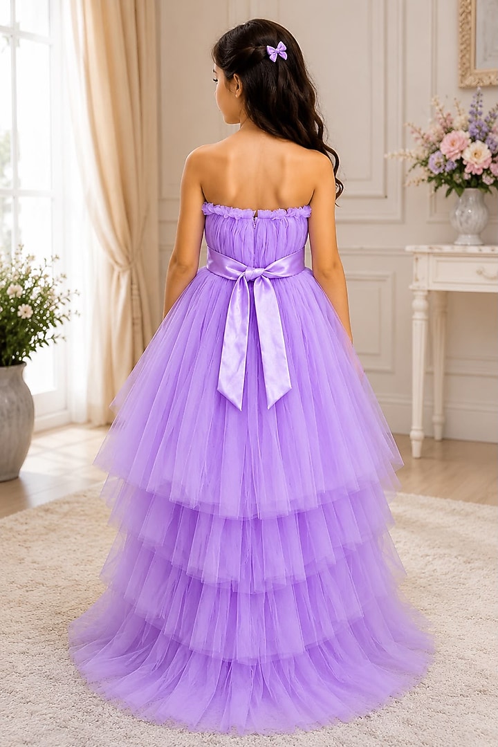 Lilac Net Off-Shoulder Gown For Girls by PiccoRicco at Pernia's Pop Up Shop