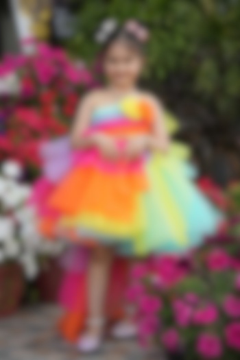 Multi-Colored Net Rainbow Gown For Girls by PiccoRicco at Pernia's Pop Up Shop