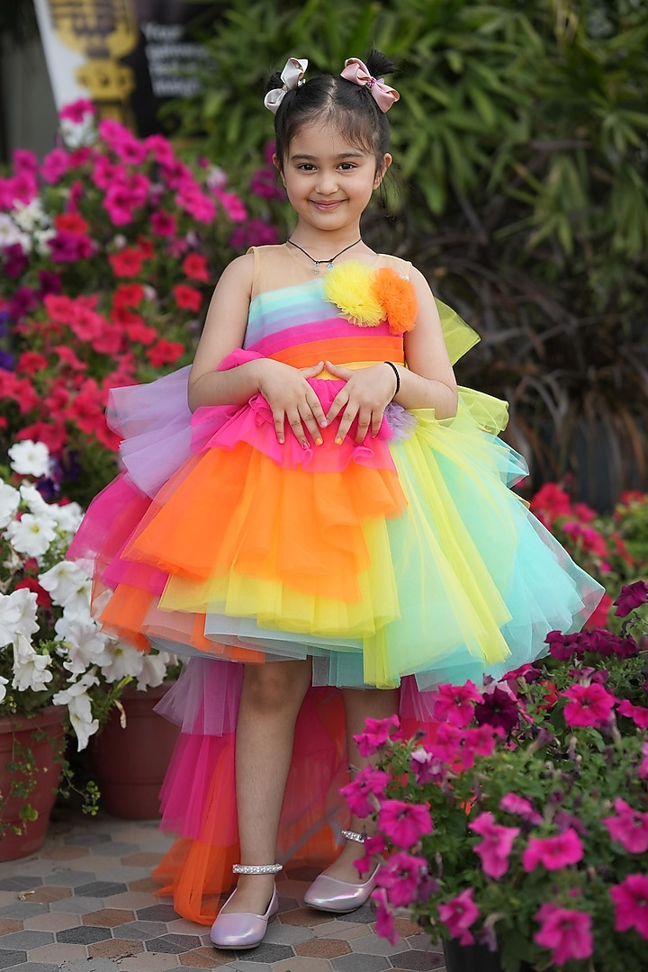 Multi-Colored Net Rainbow Gown For Girls by PiccoRicco at Pernia's Pop Up Shop