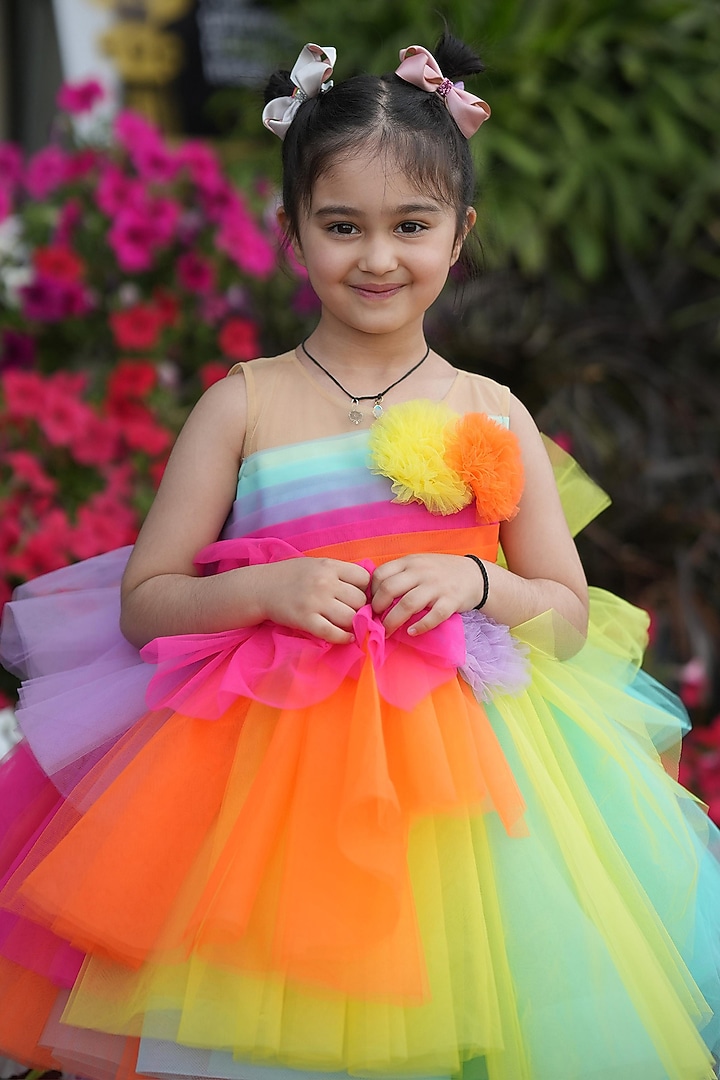 Multi-Colored Net Rainbow Gown For Girls by PiccoRicco at Pernia's Pop Up Shop