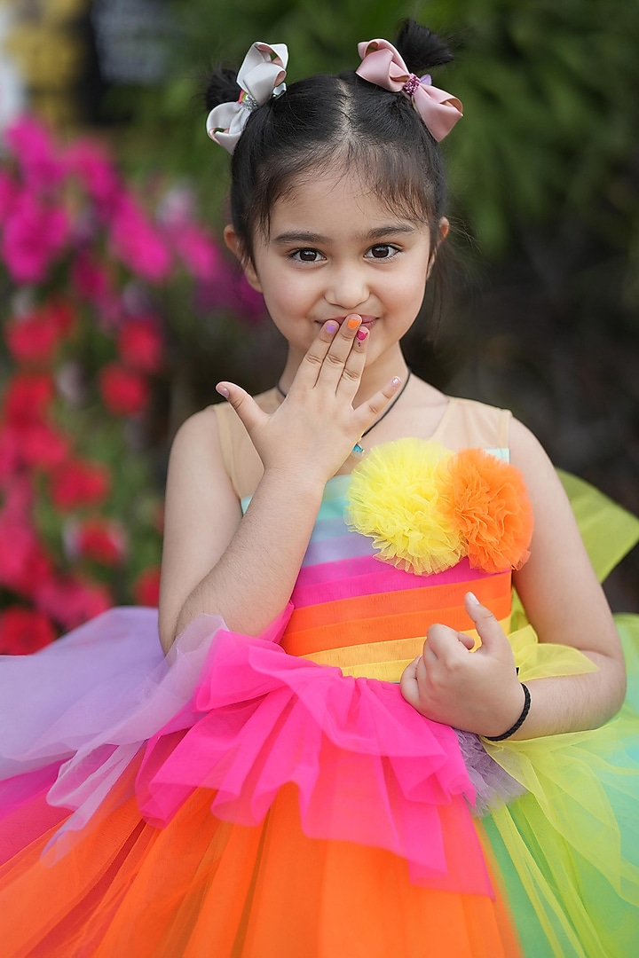 Multi-Colored Net Rainbow Gown For Girls by PiccoRicco at Pernia's Pop Up Shop