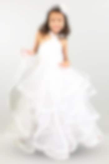 White Net Layered Halter Gown For Girls by PiccoRicco at Pernia's Pop Up Shop