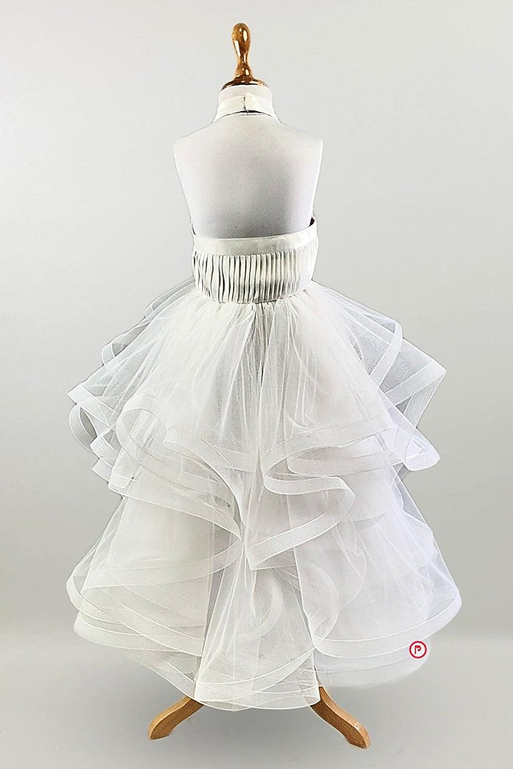 White Net Layered Halter Gown For Girls by PiccoRicco at Pernia's Pop Up Shop