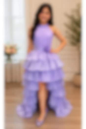 Lilac Organza High-Low Dress For Girls by PiccoRicco at Pernia's Pop Up Shop