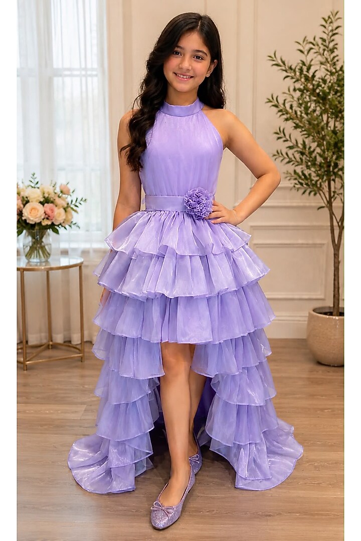 Lilac Organza High-Low Dress For Girls by PiccoRicco at Pernia's Pop Up Shop