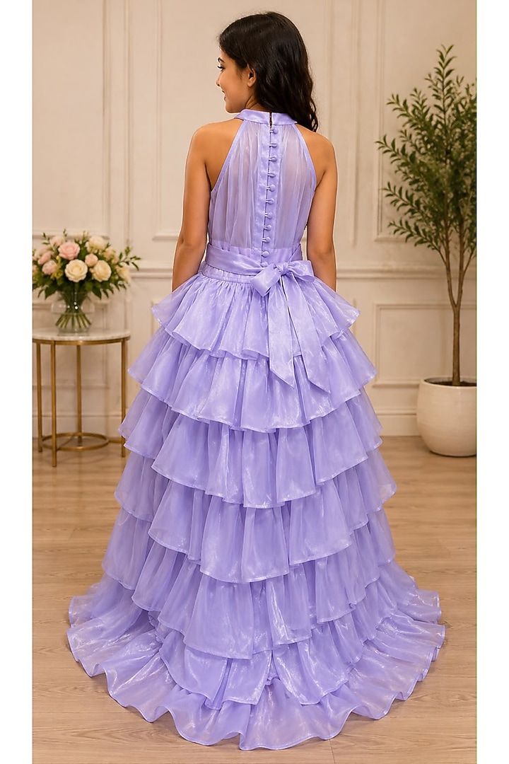 Lilac Organza High-Low Dress For Girls by PiccoRicco at Pernia's Pop Up Shop