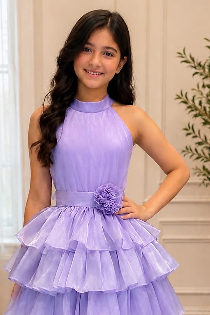 Lilac Organza High-Low Dress For Girls by PiccoRicco at Pernia's Pop Up Shop