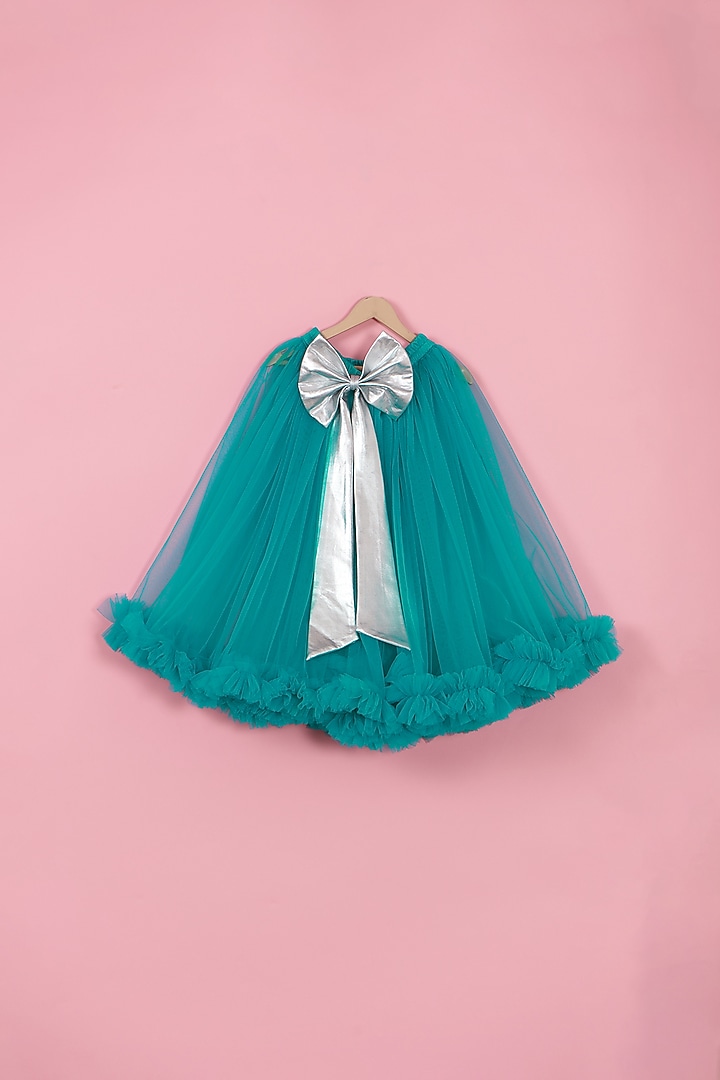 Turquoise Net & Satin Butterfly Dress For Girls by PiccoRicco at Pernia's Pop Up Shop