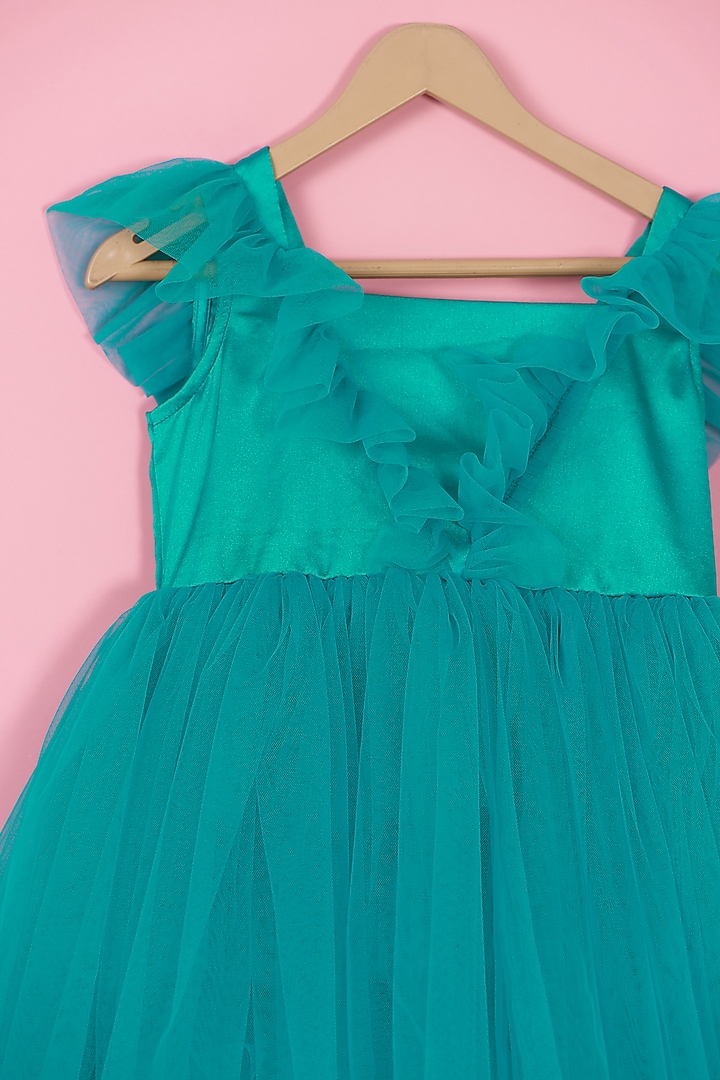 Turquoise Net & Satin Butterfly Dress For Girls by PiccoRicco at Pernia's Pop Up Shop