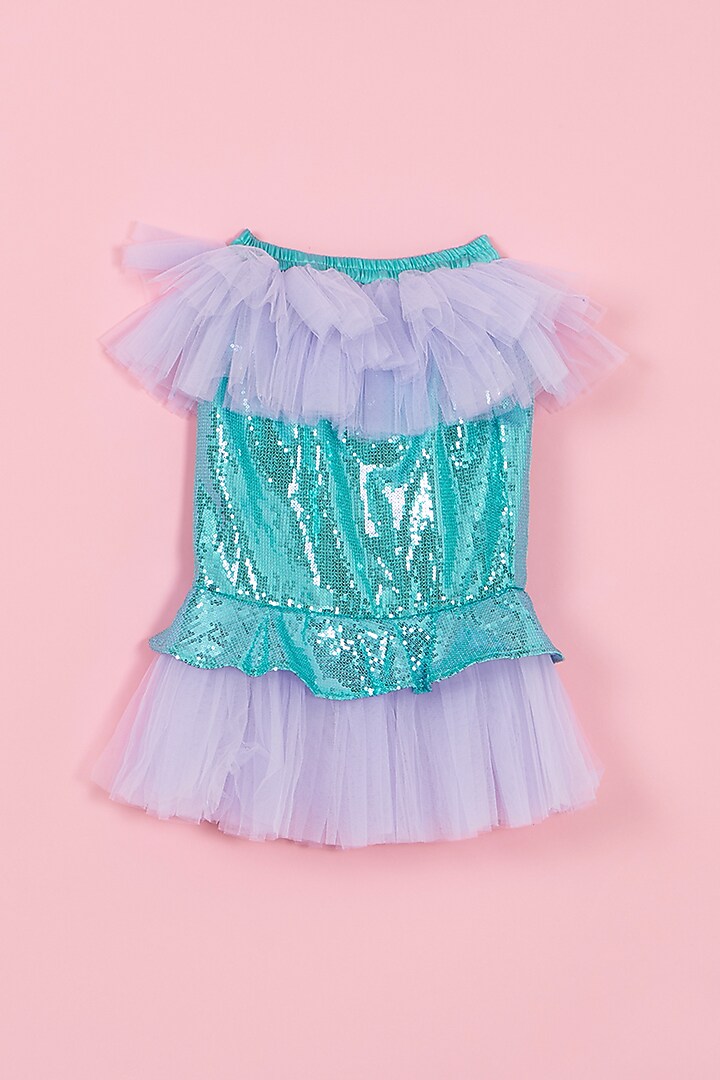 Sea Blue & Purple Sequins Skirt Set For Girls by PiccoRicco at Pernia's Pop Up Shop