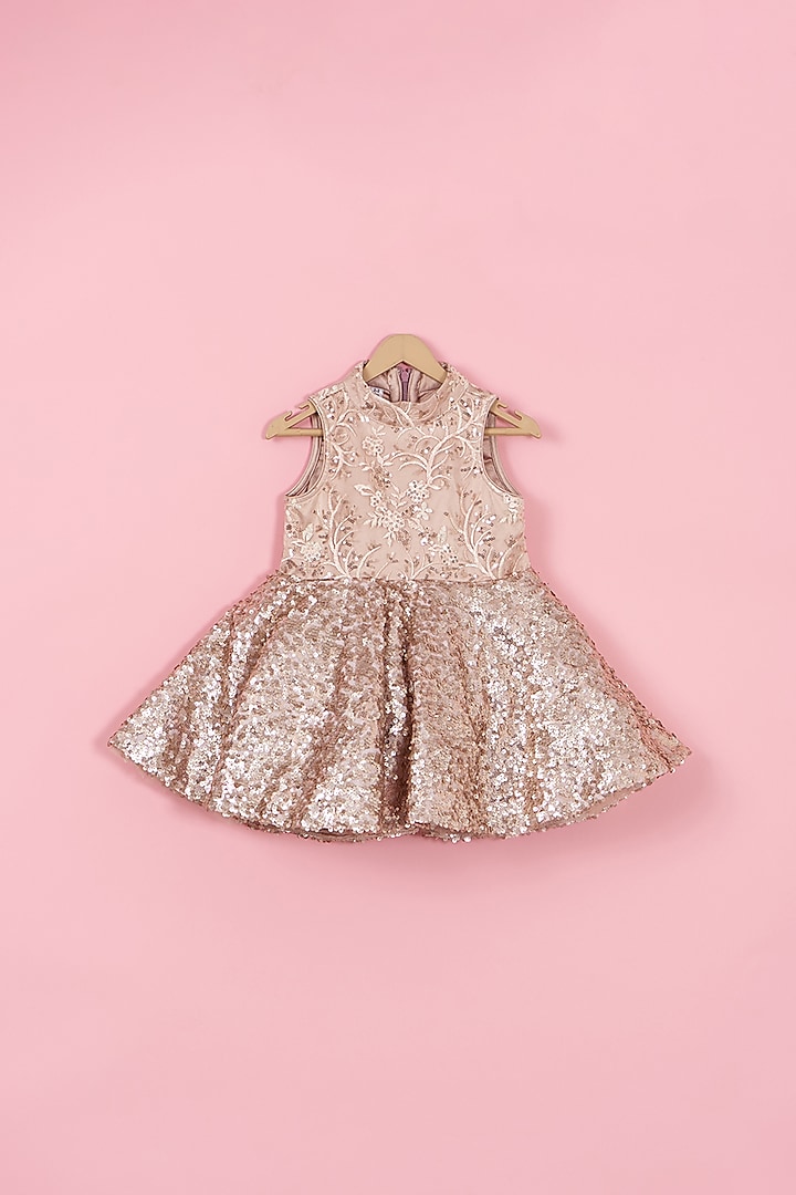 Rose Gold Sequins & Net Dress For Girls by PiccoRicco at Pernia's Pop Up Shop