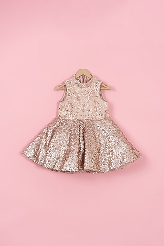 Rose Gold Sequins & Net Dress For Girls by PiccoRicco