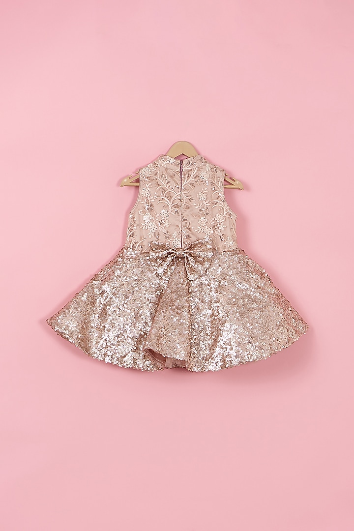 Rose Gold Sequins & Net Dress For Girls by PiccoRicco at Pernia's Pop Up Shop