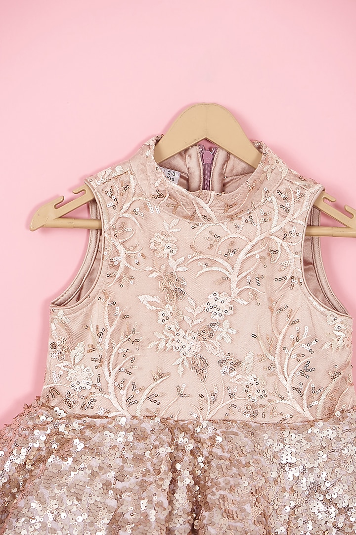 Rose Gold Sequins & Net Dress For Girls by PiccoRicco at Pernia's Pop Up Shop
