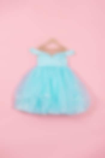 Blue Silk & Organza Gown For Girls by PiccoRicco at Pernia's Pop Up Shop