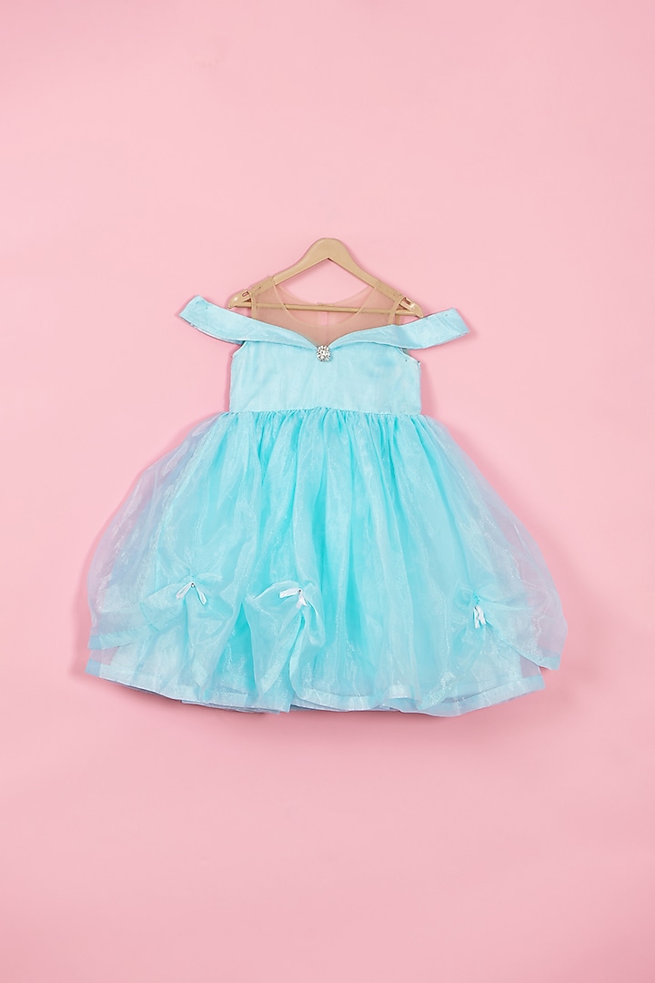 Blue Silk & Organza Gown For Girls by PiccoRicco at Pernia's Pop Up Shop