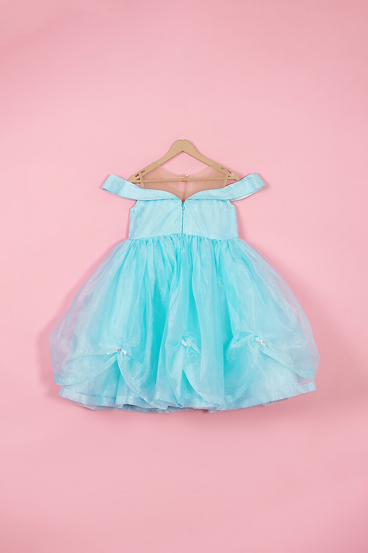 Blue Silk & Organza Gown For Girls by PiccoRicco at Pernia's Pop Up Shop