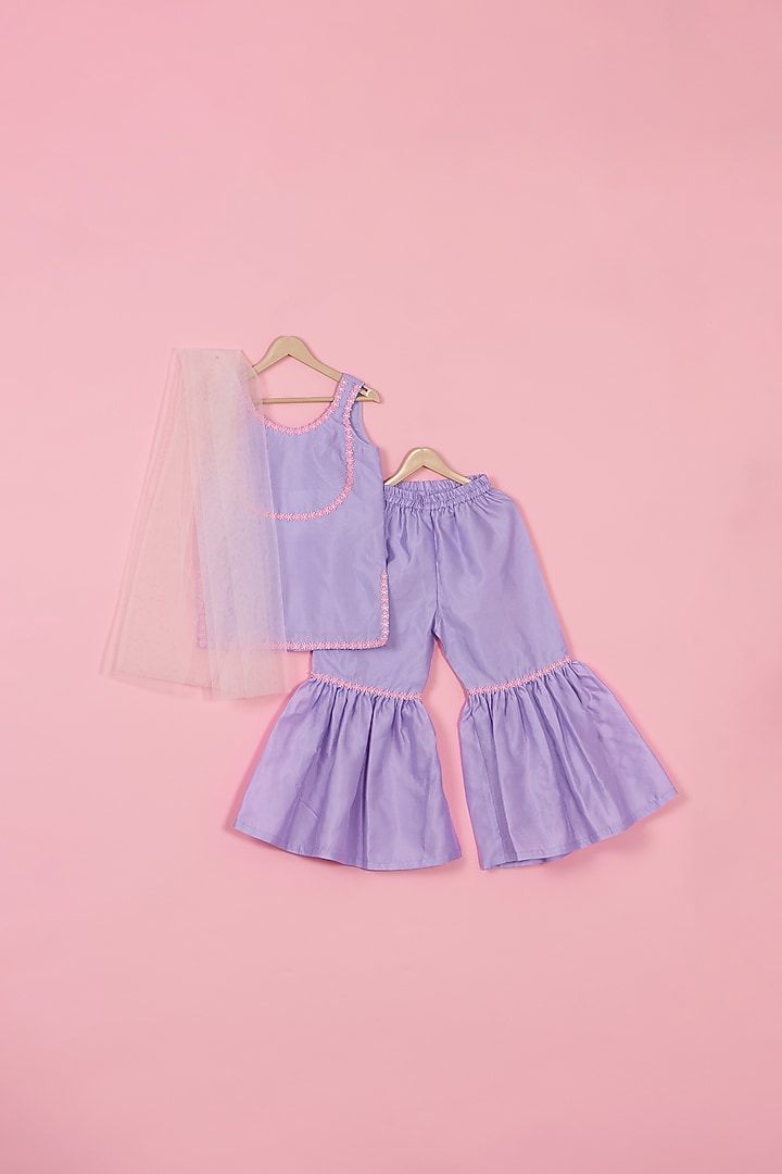 Lilac Silk Sharara Set For Girls by PiccoRicco at Pernia's Pop Up Shop