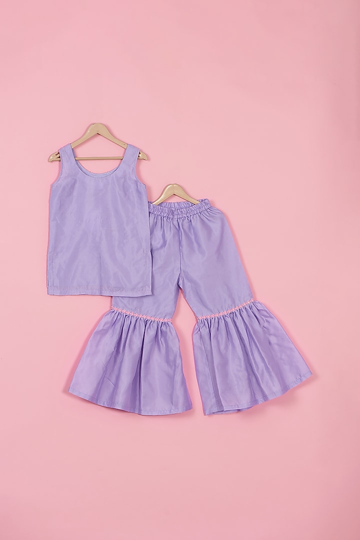 Lilac Silk Sharara Set For Girls by PiccoRicco at Pernia's Pop Up Shop