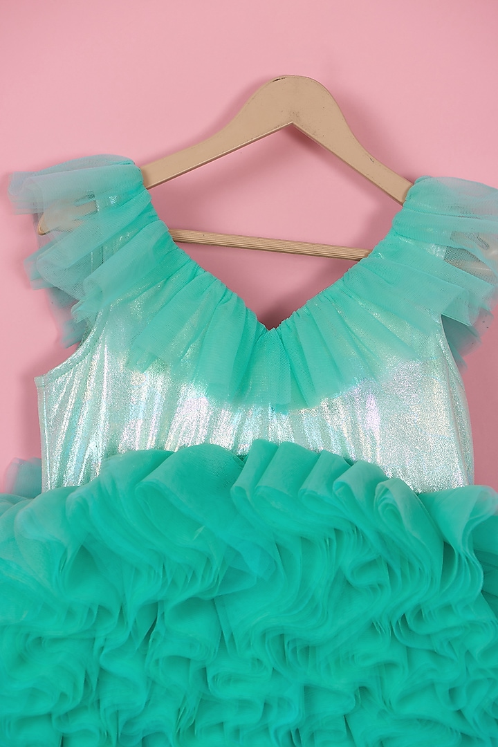 Green Lycra & Net Butterfly Gown For Girls by PiccoRicco at Pernia's Pop Up Shop