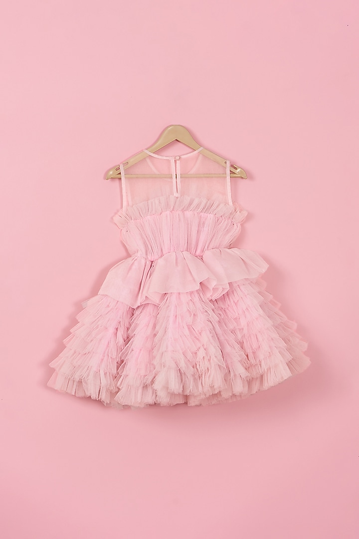 Baby Pink Net Frilled Dress For Girls by PiccoRicco at Pernia's Pop Up Shop