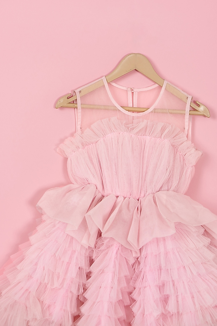 Baby Pink Net Frilled Dress For Girls by PiccoRicco at Pernia's Pop Up Shop