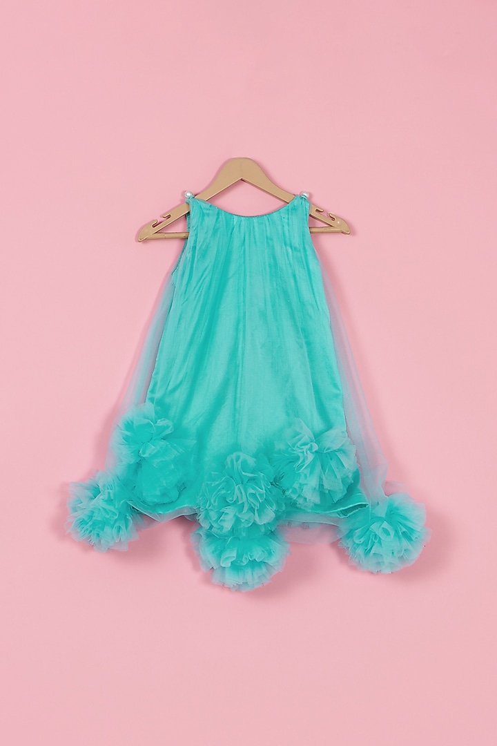 Aqua Blue Satin & Net Jhabla Dress For Girls by PiccoRicco at Pernia's Pop Up Shop