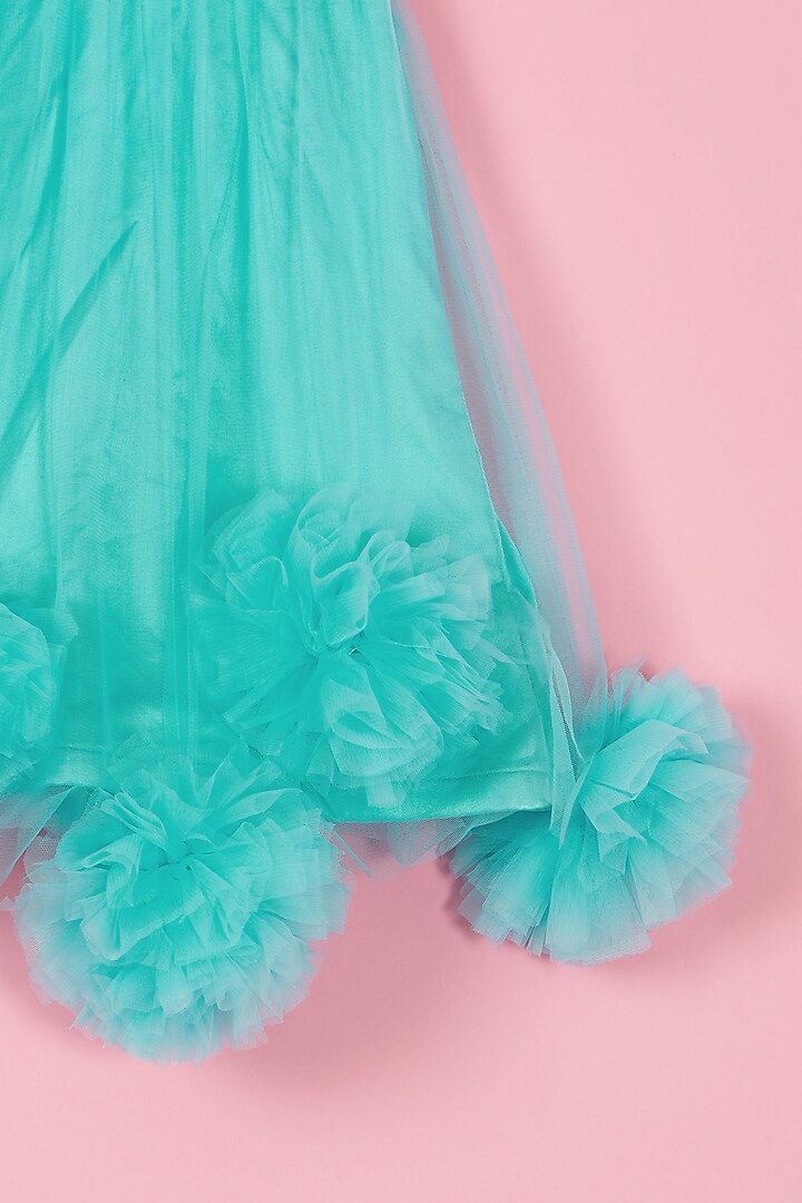 Aqua Blue Satin & Net Jhabla Dress For Girls by PiccoRicco at Pernia's Pop Up Shop