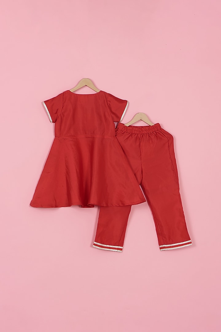 Red Silk Kurta Set For Girls by PiccoRicco at Pernia's Pop Up Shop