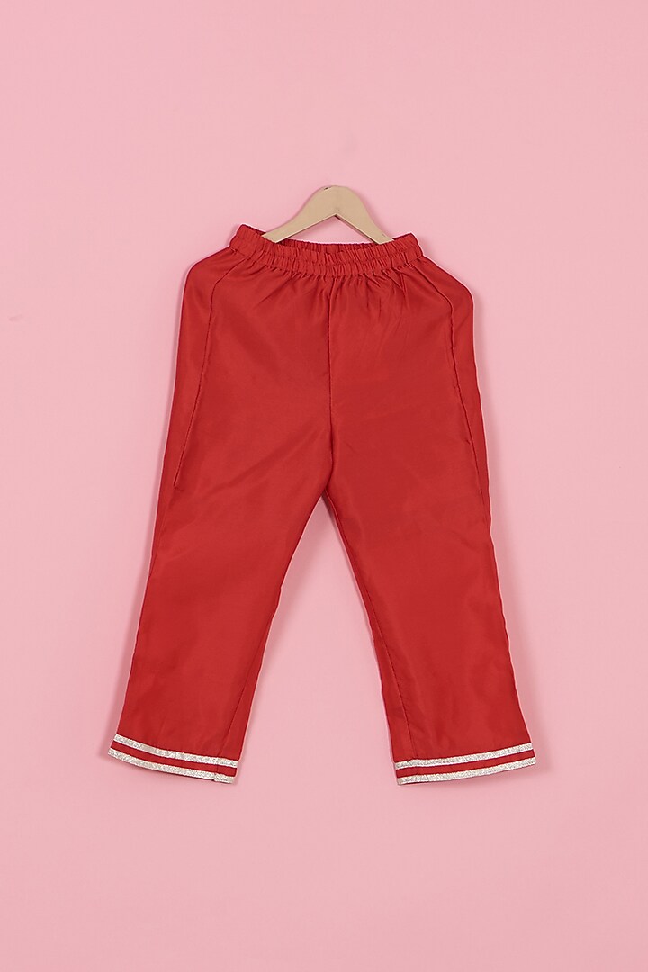 Red Silk Kurta Set For Girls by PiccoRicco at Pernia's Pop Up Shop