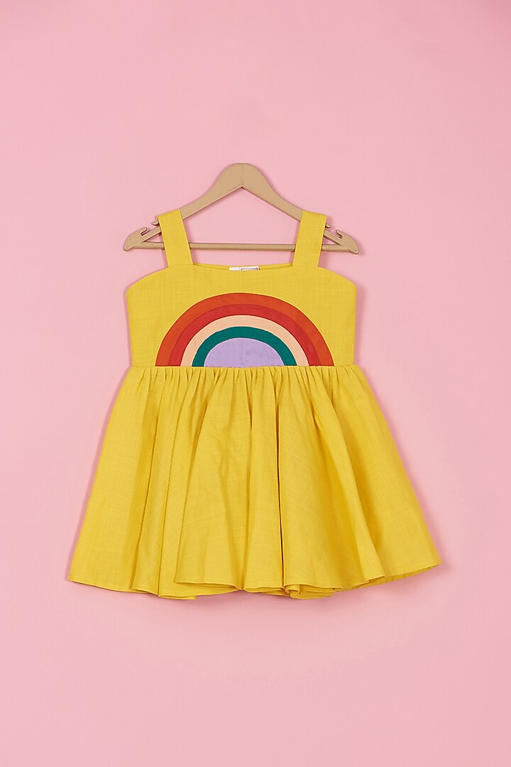 Yellow Cotton Rainbow Dress For Girls by PiccoRicco at Pernia's Pop Up Shop