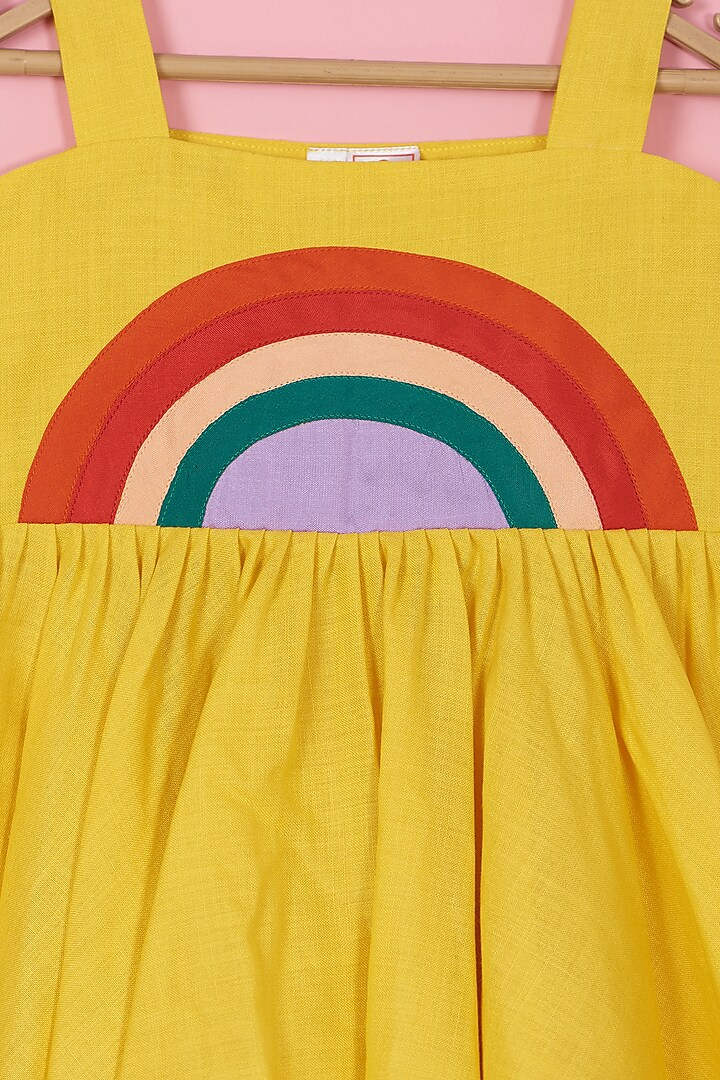 Yellow Cotton Rainbow Dress For Girls by PiccoRicco at Pernia's Pop Up Shop