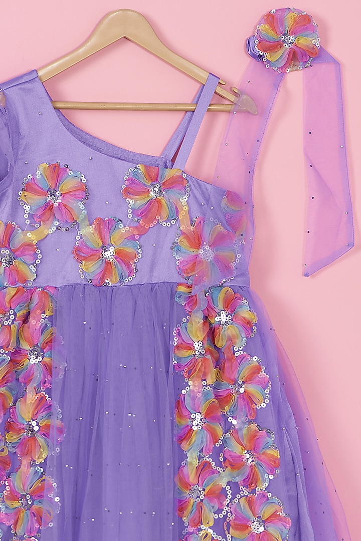 Lilac Shimmer Net One-Shoulder Gown For Girls by PiccoRicco at Pernia's Pop Up Shop