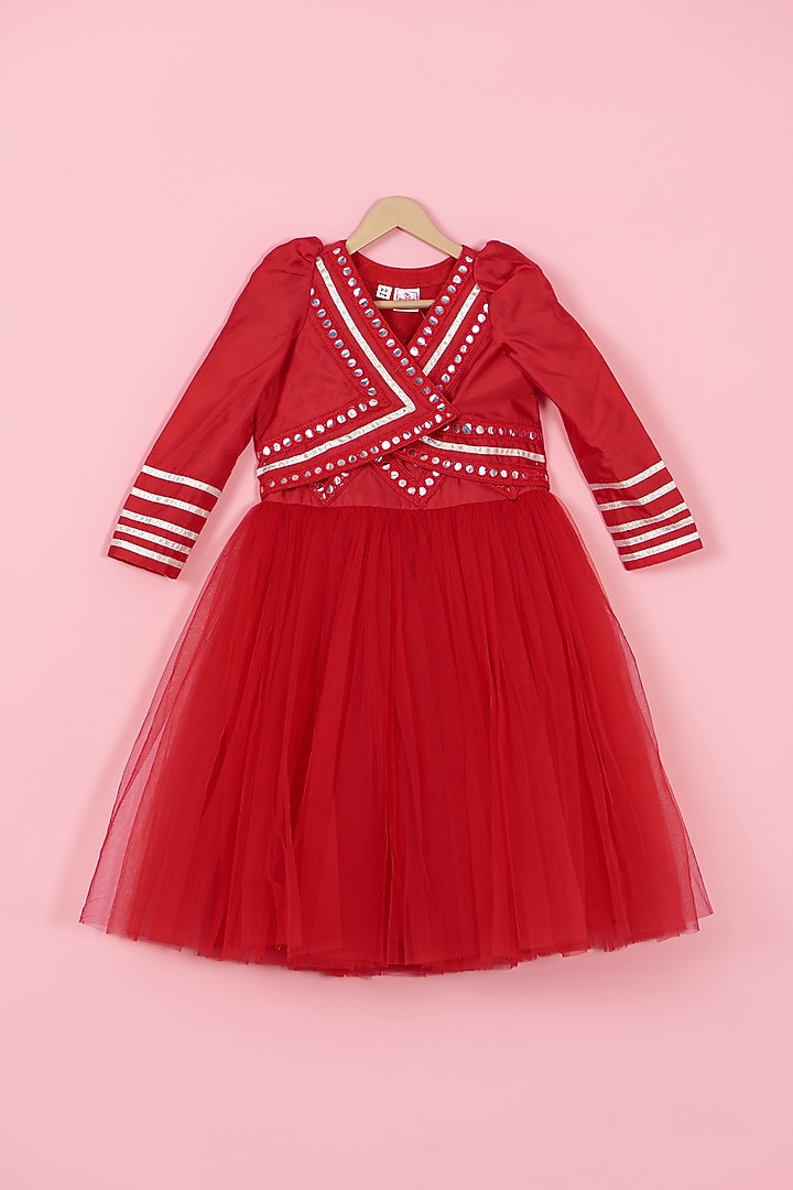 Red Chanderi Silk & Net Lehenga Set For Girls by PiccoRicco at Pernia's Pop Up Shop