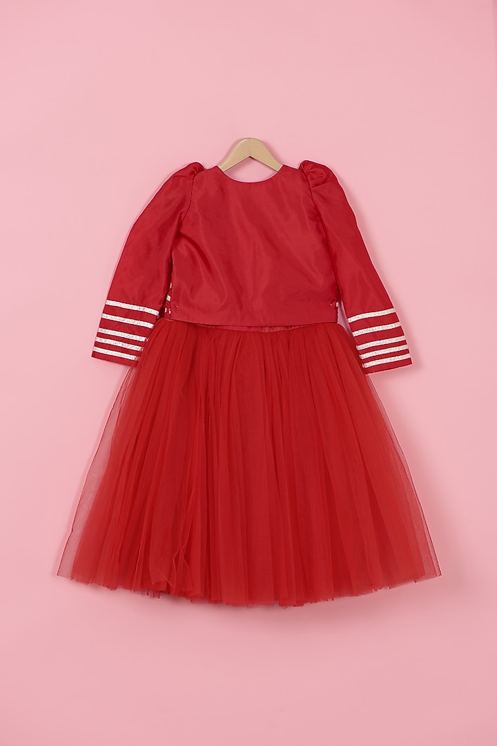 Red Chanderi Silk & Net Lehenga Set For Girls by PiccoRicco at Pernia's Pop Up Shop