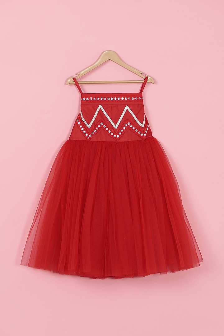 Red Chanderi Silk & Net Lehenga Set For Girls by PiccoRicco at Pernia's Pop Up Shop
