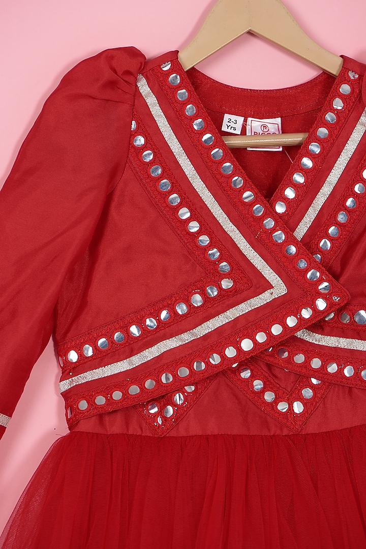 Red Chanderi Silk & Net Lehenga Set For Girls by PiccoRicco at Pernia's Pop Up Shop