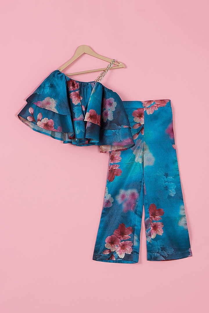 Cobalt Blue Silk Co-Ord Set For Girls by PiccoRicco at Pernia's Pop Up Shop