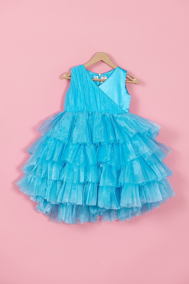 Blue Net Ruffled Dress For Girls by PiccoRicco