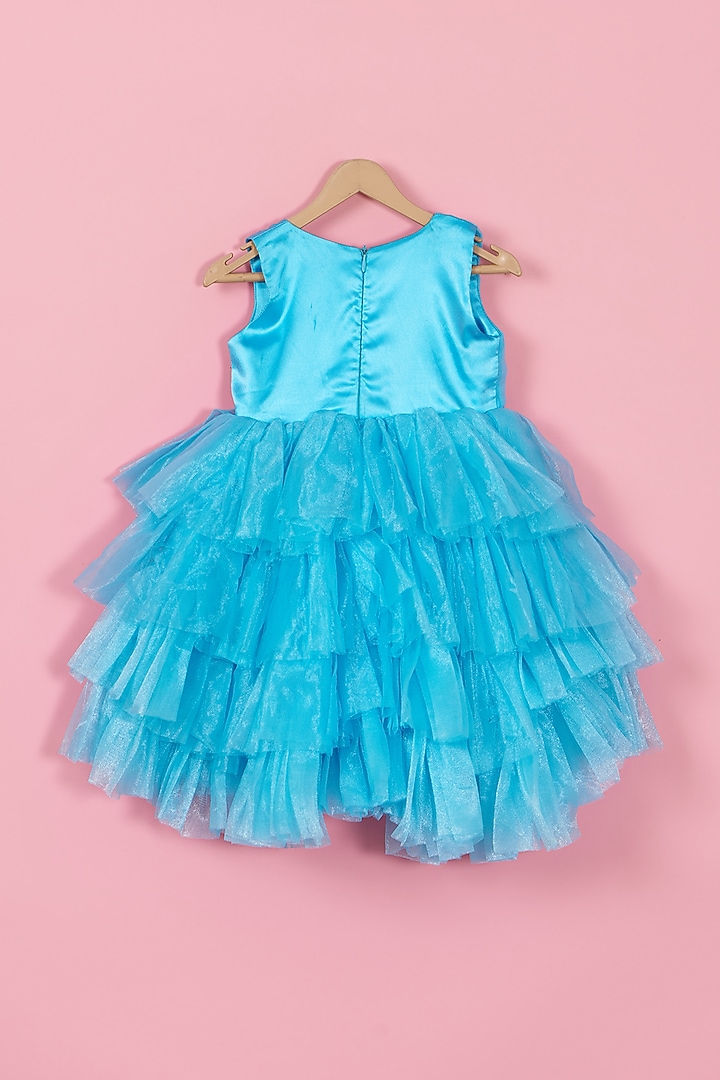 Blue Net Ruffled Dress For Girls by PiccoRicco at Pernia's Pop Up Shop