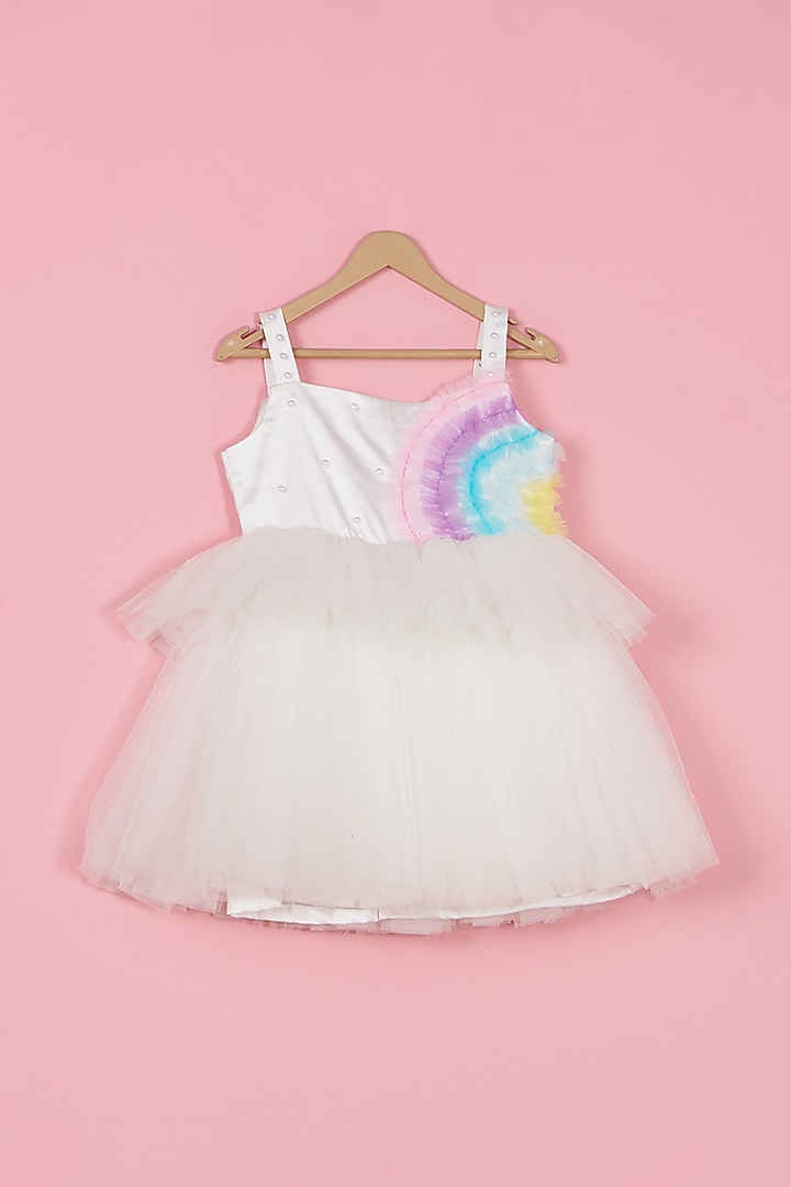 White Net Rainbow Dress For Girls by PiccoRicco at Pernia's Pop Up Shop