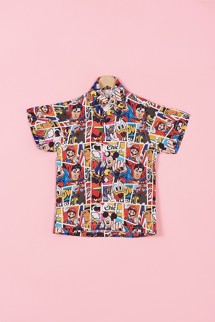 Multi-colored Crepe Superhero Printed Shirt For Boys by PiccoRicco at Pernia's Pop Up Shop