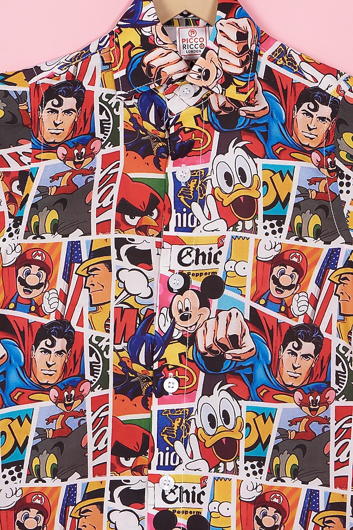 Multi-colored Crepe Superhero Printed Shirt For Boys by PiccoRicco at Pernia's Pop Up Shop