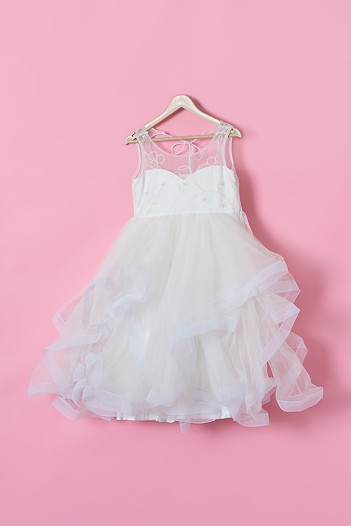 White Net Layered Dress For Girls by PiccoRicco