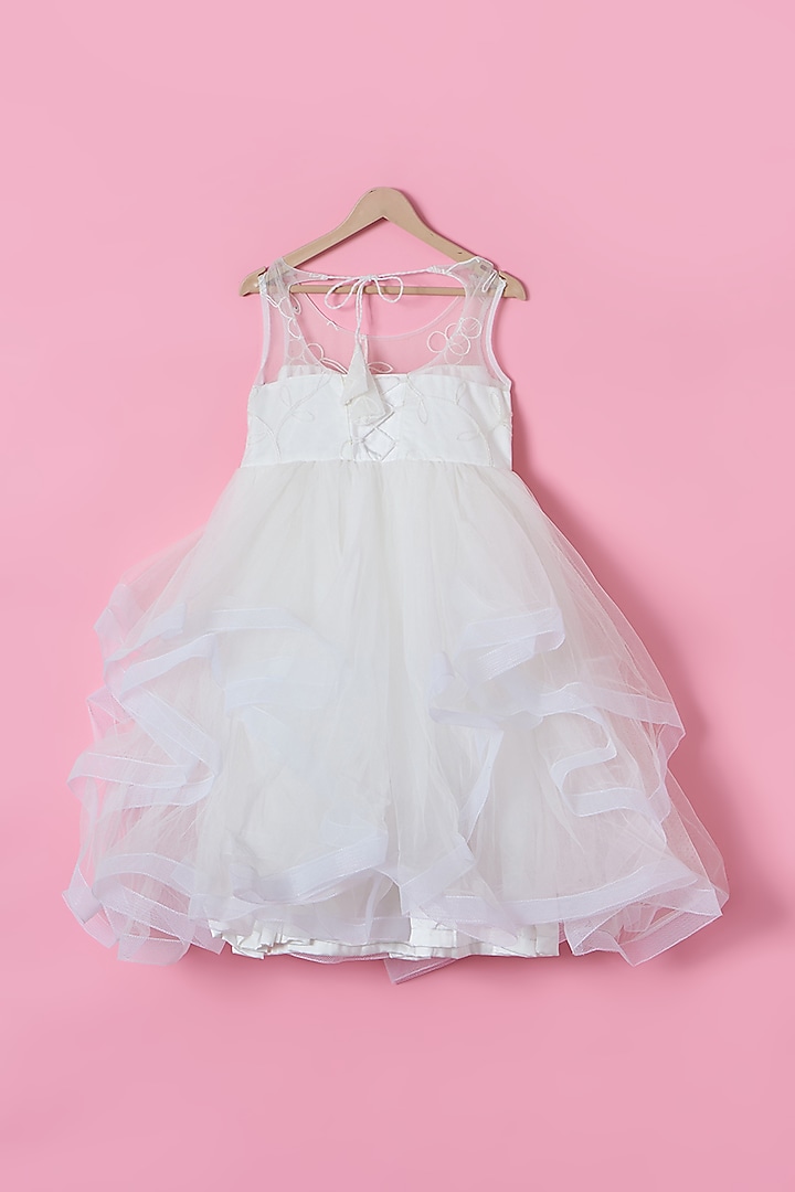 White Net Layered Dress For Girls by PiccoRicco at Pernia's Pop Up Shop