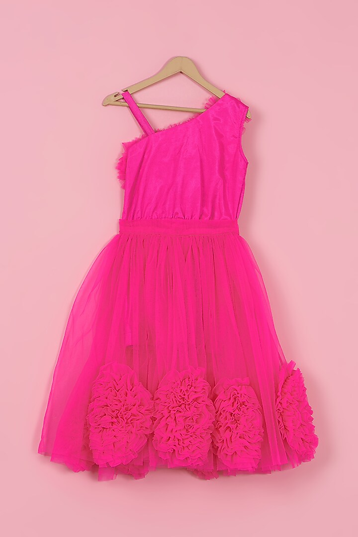 Pink Net Jumpsuit WIth Trail For Girls by PiccoRicco at Pernia's Pop Up Shop