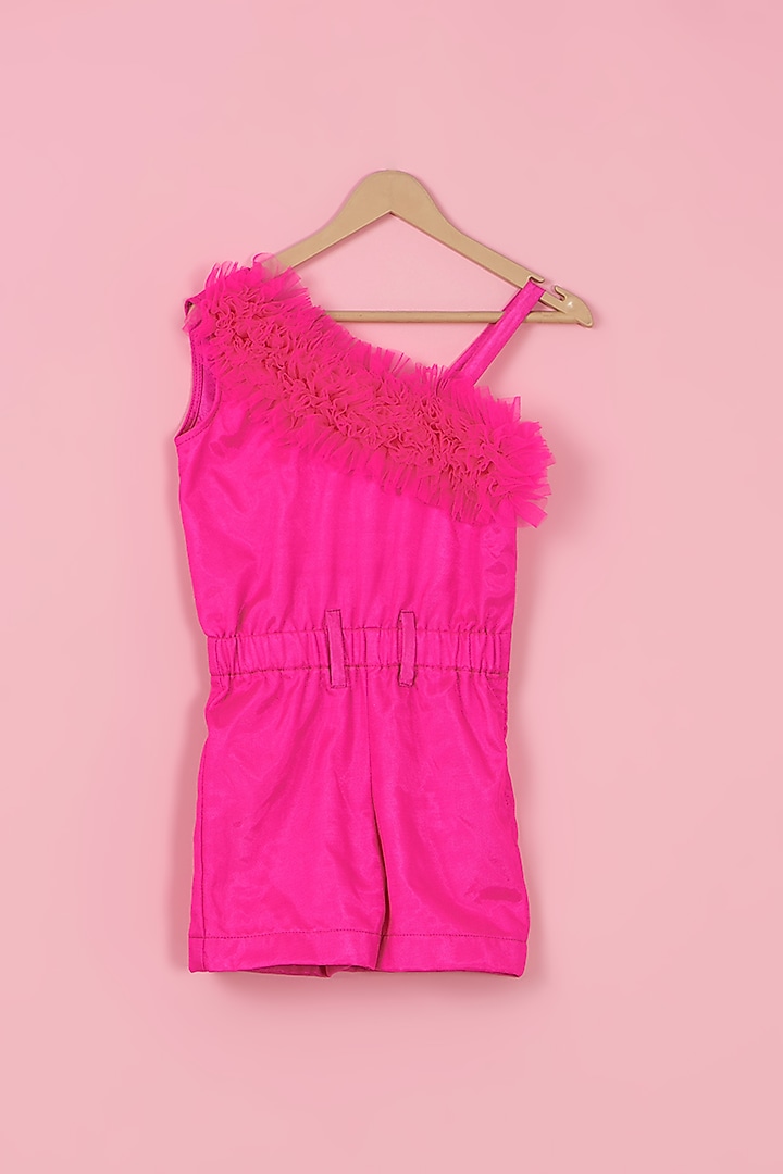 Pink Net Jumpsuit WIth Trail For Girls by PiccoRicco at Pernia's Pop Up Shop